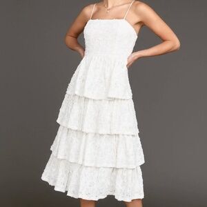 Lena Floral Lace Tiered Midi Dress